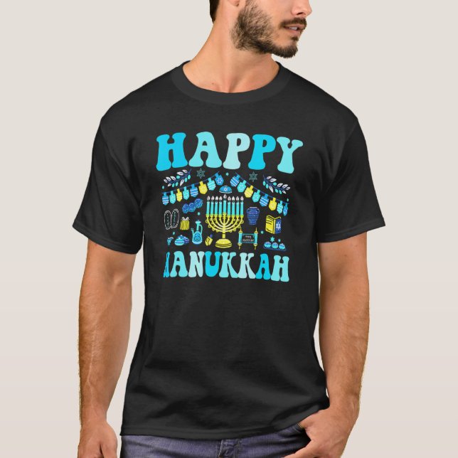 Camiseta Happy Hanukkah Menorah Dreidel Book Latkes Pajamas (Frente)