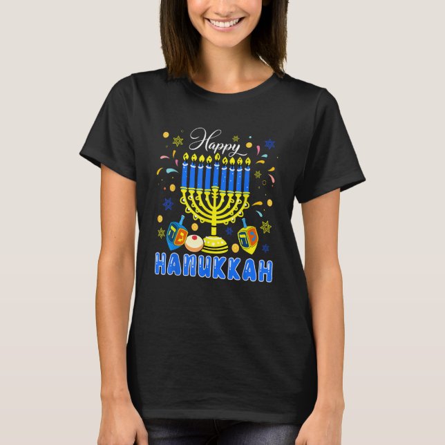 Camiseta Happy Hanukkah Menorah Dreidel Proud Jewish Family (Frente)