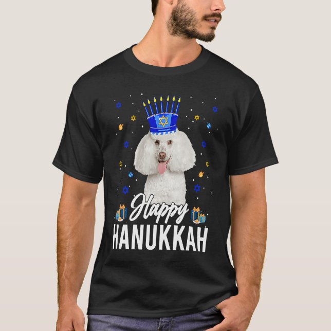 Camiseta Happy Hanukkah Poodle Menorah Hat Jewish Hanukkah  (Frente)
