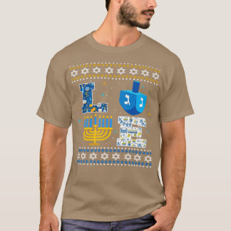Camiseta Happy Hanukkah Ugly Christmas Menorah Dreidel