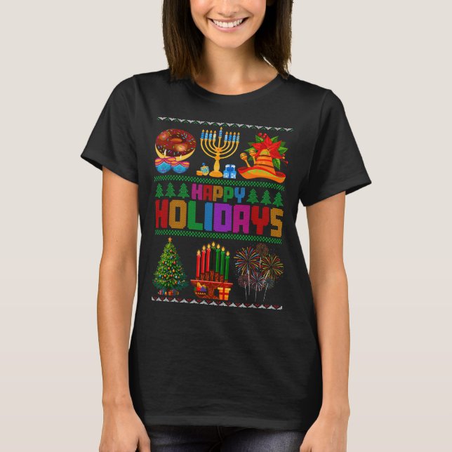 Camiseta Happy Holidays Christmas Hanukkah Kwanzaa Happy Ne (Frente)