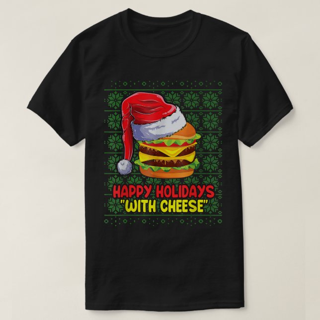 Camiseta Happy Holidays With Cheese Burger Christmas Ugly S (Frente do Design)