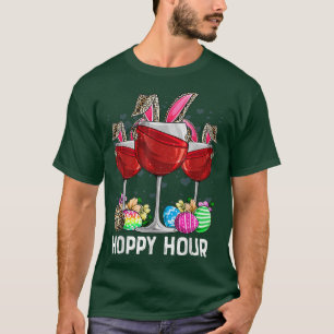 Camiseta Happy Hour Bunny Ears Wine Lover Leopard Easter Eg