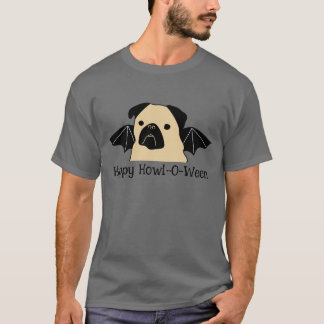 Camiseta Happy Howl-O-Ween Pug com Asas Bat