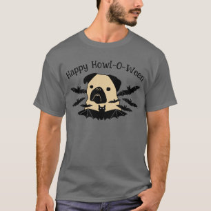 Camiseta Happy Howl-O-Ween Pug com Bats