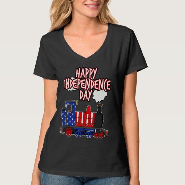 Camiseta Happy Independence Day Train American Flag USA 4th (Frente)