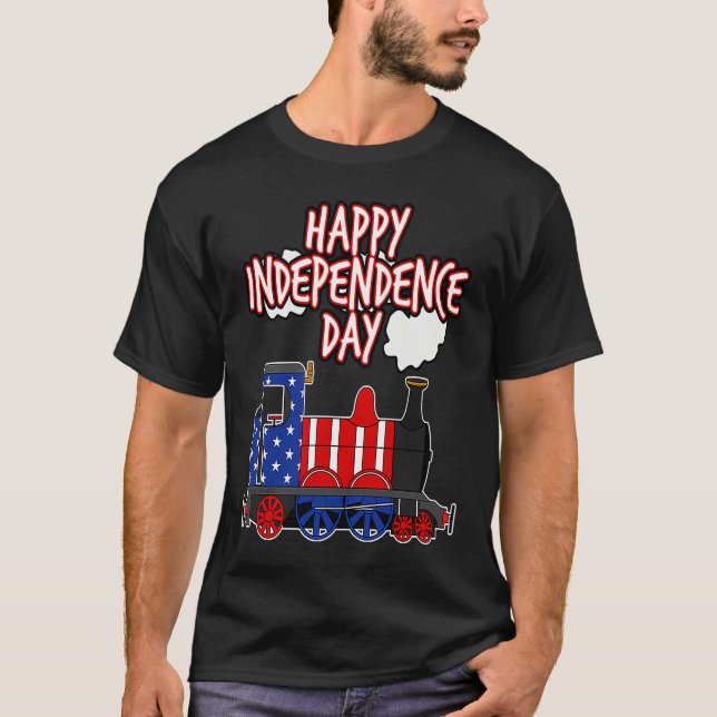 Camiseta Happy Independence Day Train American Flag USA 4th (Frente)
