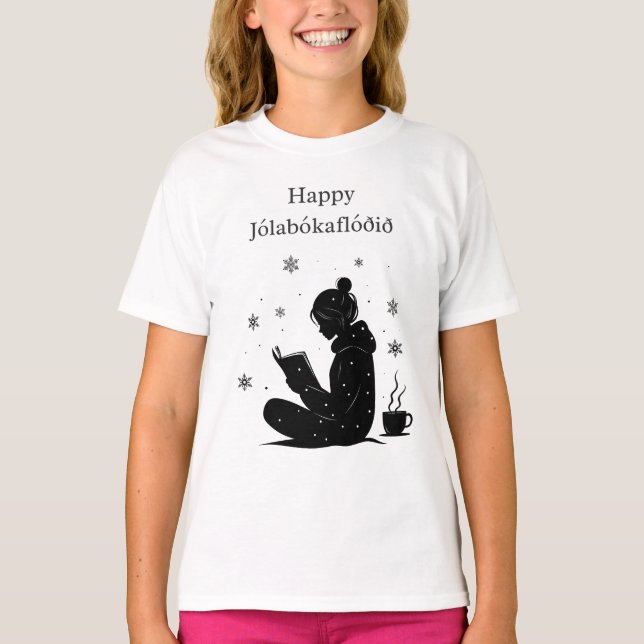 Camiseta Happy Jolabokaflod - Presente de Inundação do Livr (Frente)