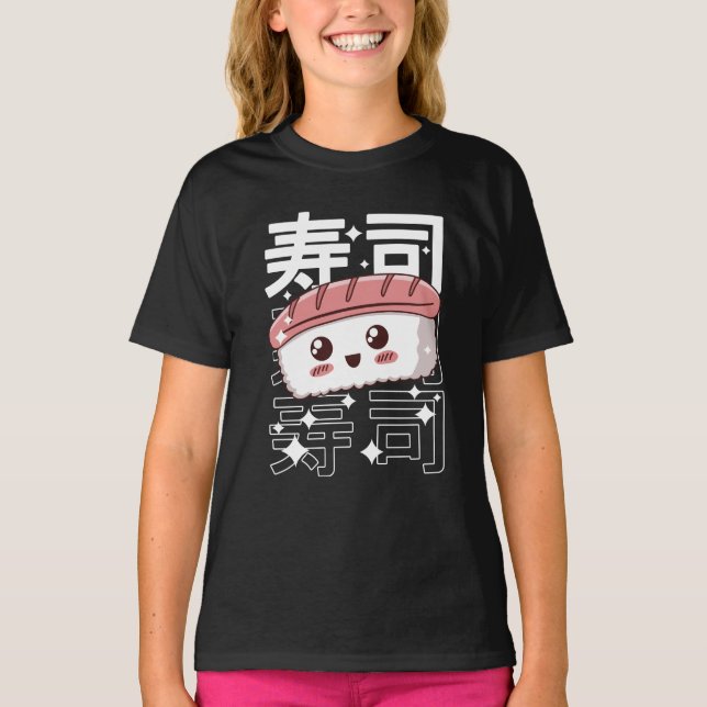 Camiseta Happy Kawaii Sushi - Comida japonesa Dom T-Shi (Frente)
