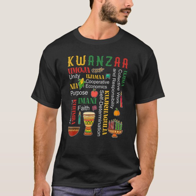 Camiseta Happy Kwanzaa Drum Kinara Seven Candles Africa Cel (Frente)