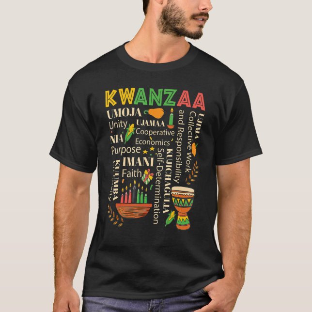 Camiseta Happy Kwanzaa Drum Kinara Seven Candles Africa Cel (Frente)