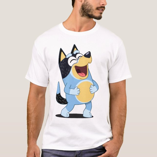 Camiseta Happy Laughing Blue Dog Cartoon (Frente)