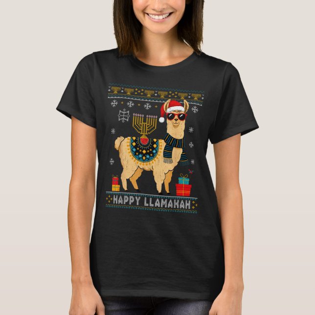 Camiseta Happy Llamakah Funny Ugly Hanukkah Sweater Llama P (Frente)