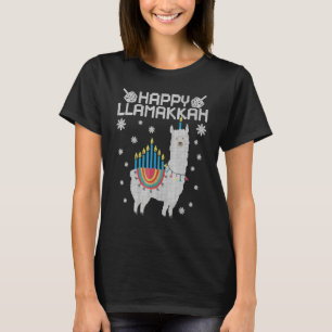 Camiseta Happy Llamakkah Cute Llama Menorah Ugly Hanukkah S
