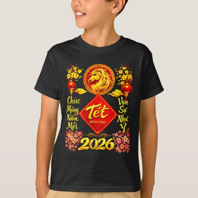 Camiseta Happy Lunar New Year 2026 Year Of The Horse Tet Ng (Frente)