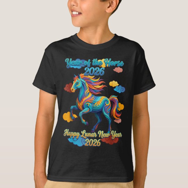 Camiseta Happy Lunar New Year Colorful Horse  (Frente)