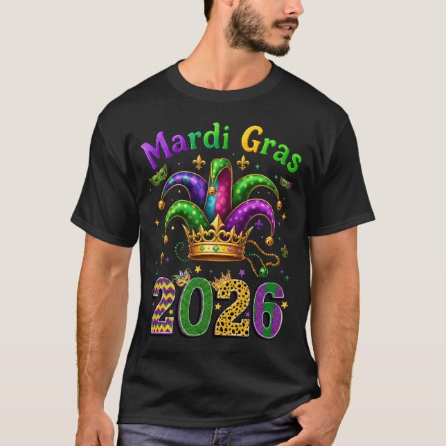 Camiseta Happy Mardi Gras 2026 Jester Hat (Frente)