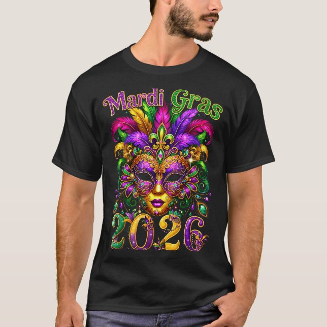 Camiseta Happy Mardi Gras 2026 Jester Hat New Orleans Men W (Frente)