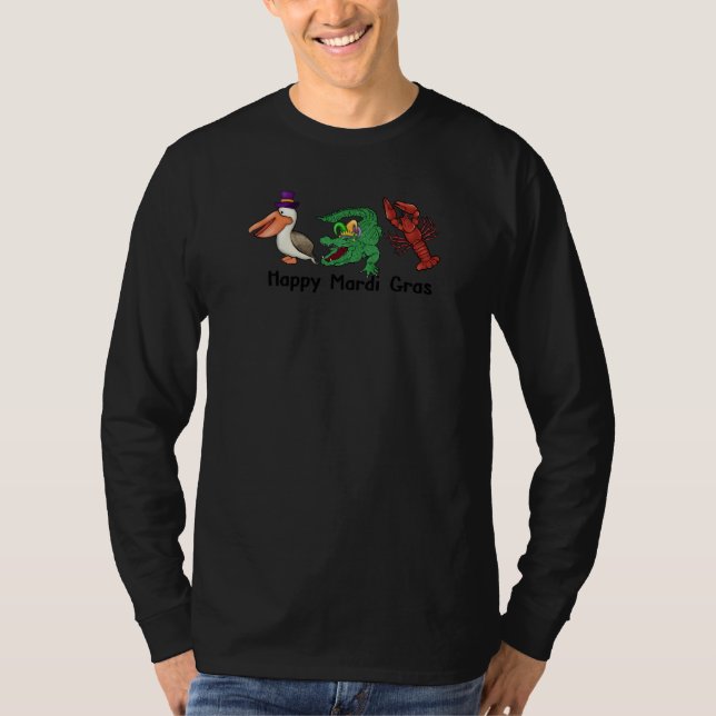 Camiseta Happy Mardi Gras Pelican Gator Crawfish Festival P (Frente)