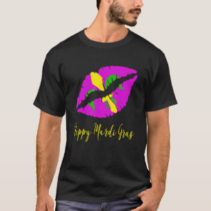 Camiseta Happy Mardi Grass Purple Lipstick Fleur De Lis Col