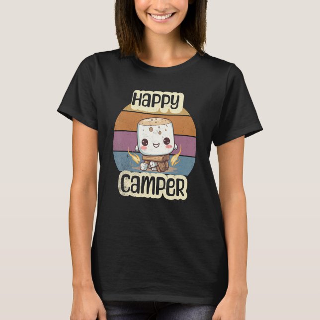 Camiseta Happy Marshmallow Camper Cute Kids Girls Camp Camp (Frente)