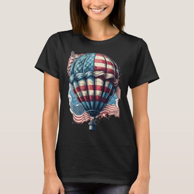 Camiseta Happy Memorial Day Hot Air Balloon USA American Fl (Frente)