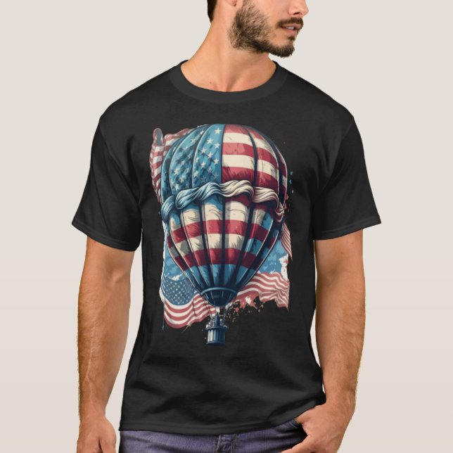 Camiseta Happy Memorial Day Hot Air Balloon USA American Fl (Frente)