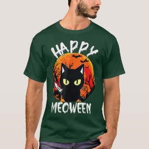 Camiseta Happy Meoween Witch Cats Halloween Animal Pet Kitt