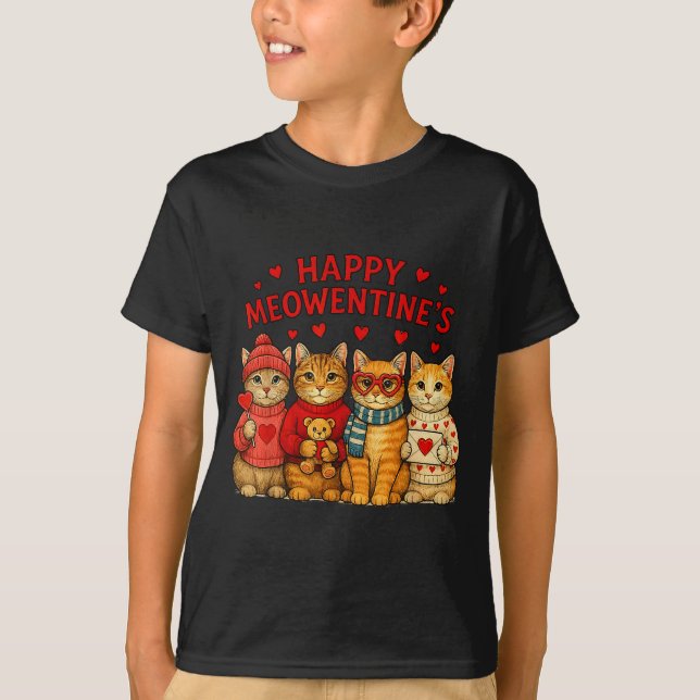 Camiseta Happy Meowentines Cute Valentine Cats Love Men Wom (Frente)