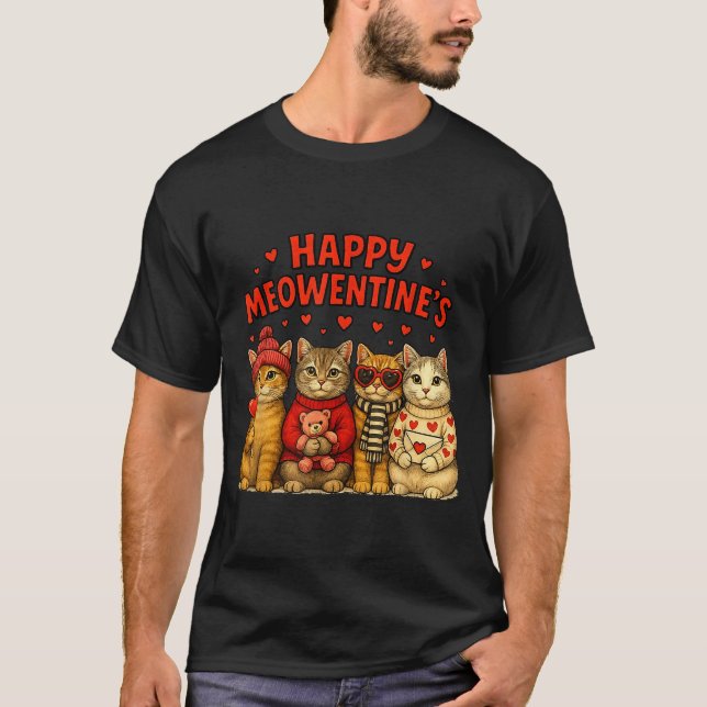 Camiseta Happy Meowentines Cute Valentine Cats Love Women M (Frente)