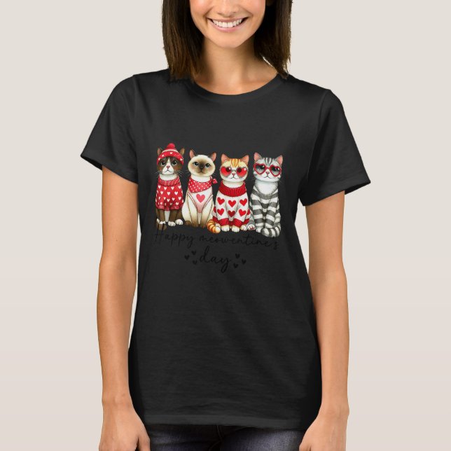 Camiseta Happy Meowentine's Day Cute Valentines Funny Cat S (Frente)