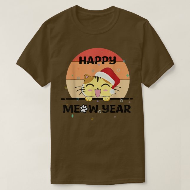 Camiseta happy new year 2023 with funny cat  (Frente do Design)