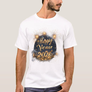 Camiseta Happy New Year 2026 Celebration - Modern Gold