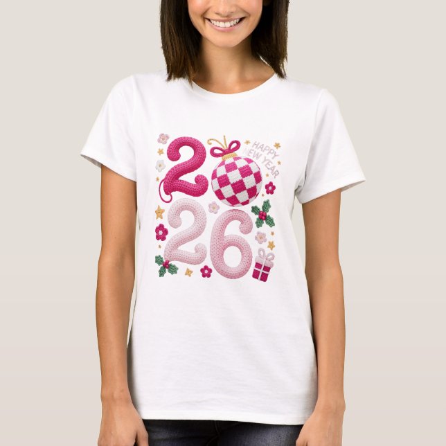 Camiseta Happy New Year 2026, Crochet Yarn (Frente)