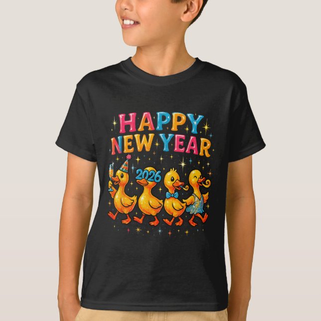 Camiseta Happy New Year 2026 Cute Duck Party Gift  (Frente)
