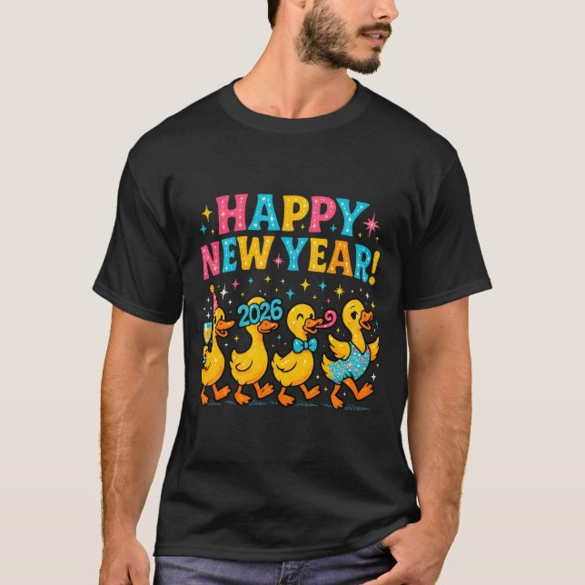 Camiseta Happy New Year 2026 Cute Duck Party Gift Long Slee (Frente)