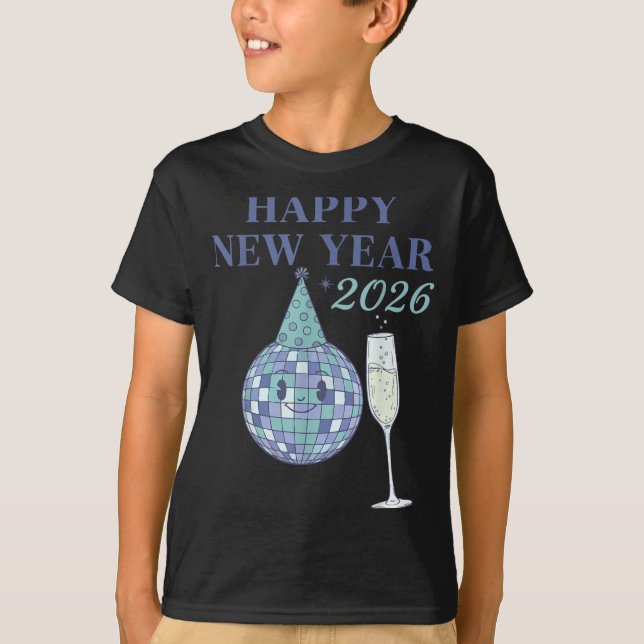 Camiseta Happy New Year 2026 Disco Ball Celebration  (Frente)
