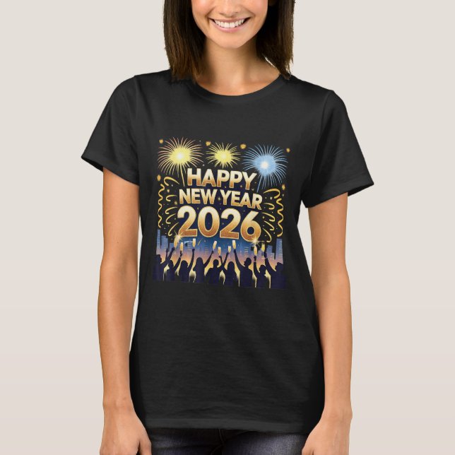 Camiseta Happy New Year 2026 Fireworks Party Celebration  (Frente)