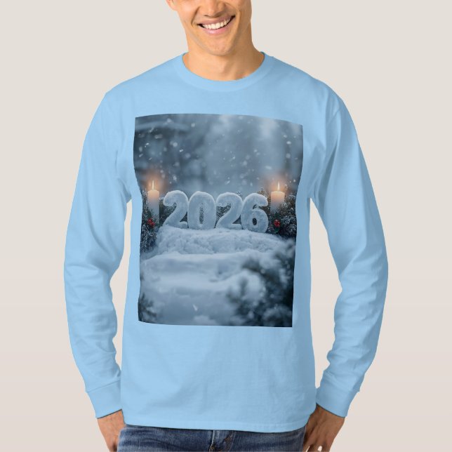 Camiseta happy new year 2026 frosty winter long sleeve (Frente)