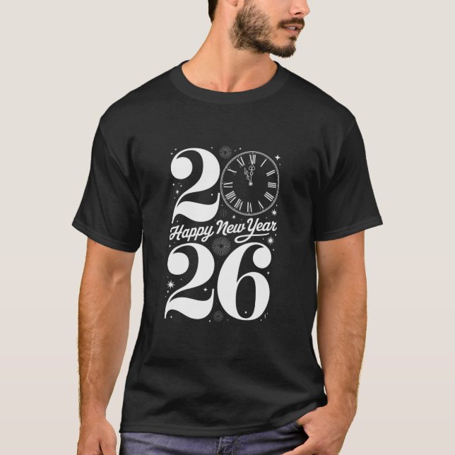 Camiseta Happy New Year 2026 Midnight Clock Countdown (Frente)