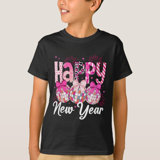 Camiseta Happy New Year 2026 Nk Coquette Bow Disco Ball Fir (Frente)
