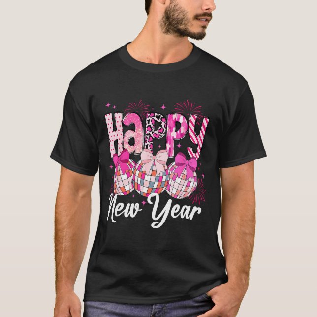 Camiseta Happy New Year 2026 Nk Coquette Bow Disco Ball Fir (Frente)