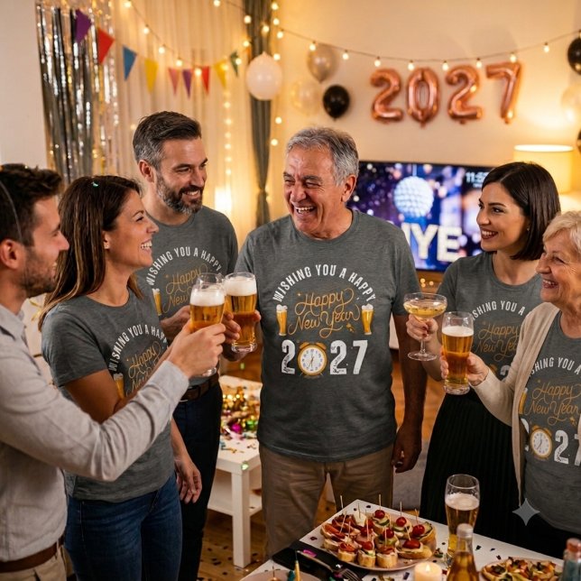 Camiseta Happy New Year 2027 Beer Celebration Retro (Criador carregado)