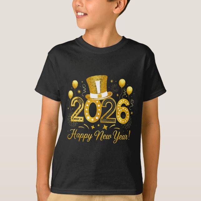 Camiseta Happy New Year Balloons Party 2026 Together Family (Frente)