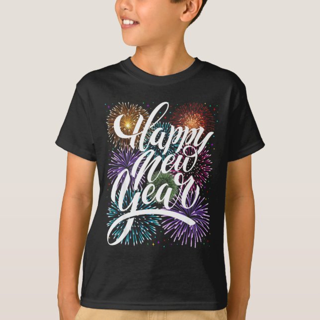 Camiseta Happy New Year Firework Family Matching Men Women  (Frente)