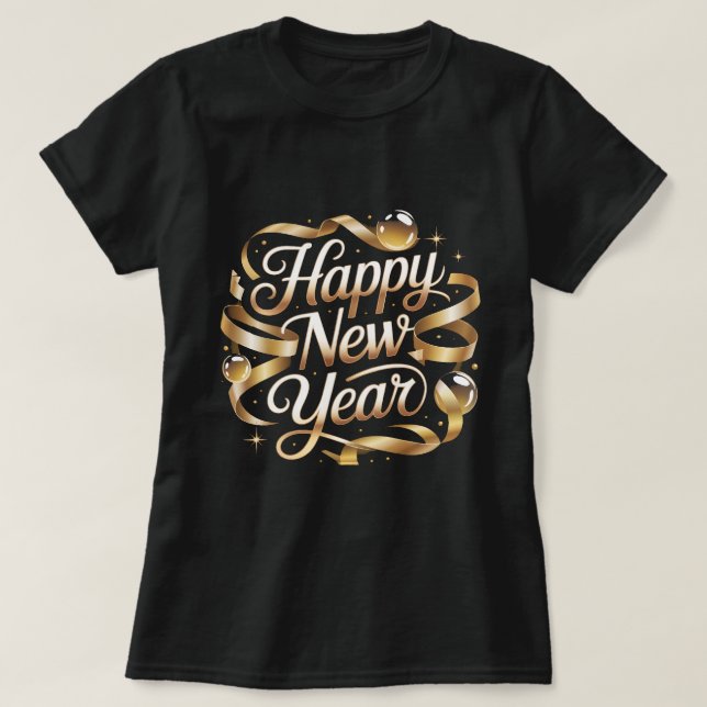 Camiseta Happy New Year Gold Ribbon Elegant NYE Party Desig (Frente do Design)