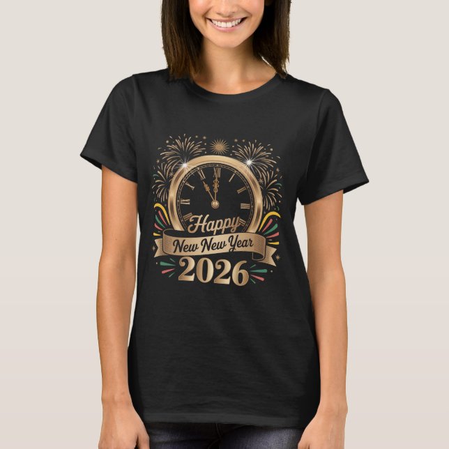 Camiseta Happy New Year Gold Ribbon Stars Festive New Years (Frente)