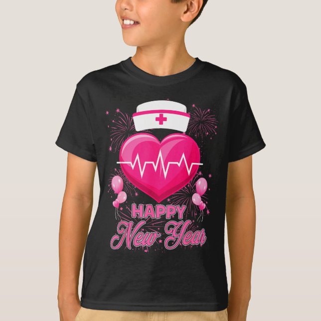 Camiseta Happy New Year Nurses Heartbeat New Years Eve Part (Frente)
