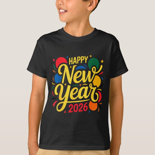 Camiseta Happy New Year Party 2026 Ballon Family Matching M (Frente)