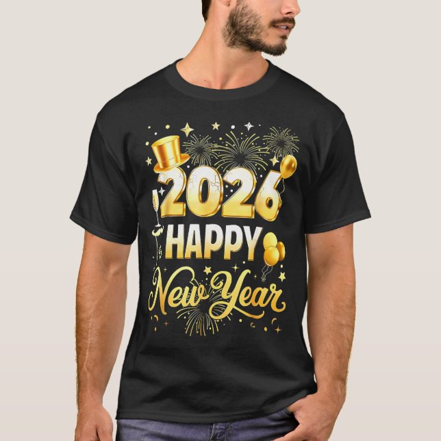 Camiseta Happy New Year Party 2026 Funny Balloon Family Mat (Frente)